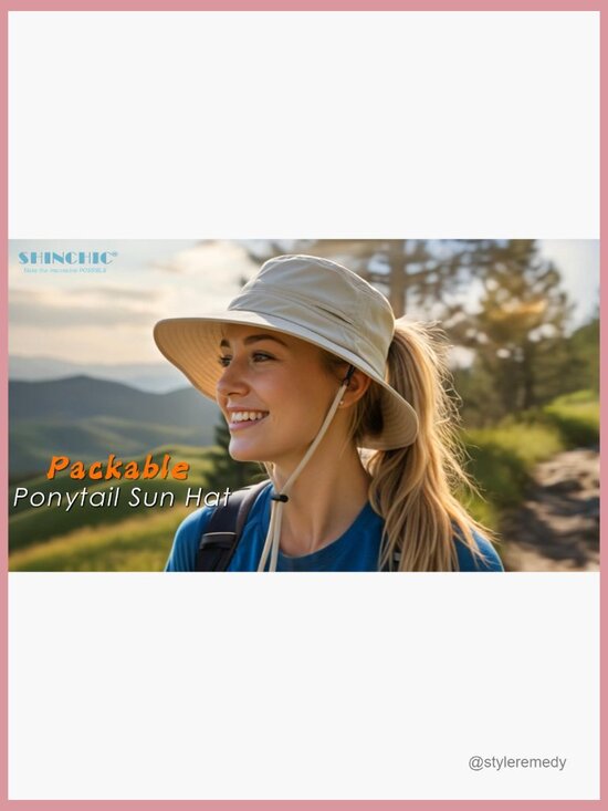 UPF 50 Packable Ponytail Sun Hat Waterproof Bucket Hat for Hiking Fishing Travel